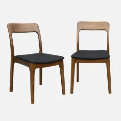 Silla vintage de madera de caucho y tela, set de 2