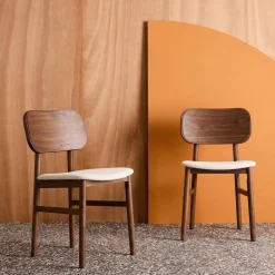 Silla vintage de madera de hevea y tela, set de 2