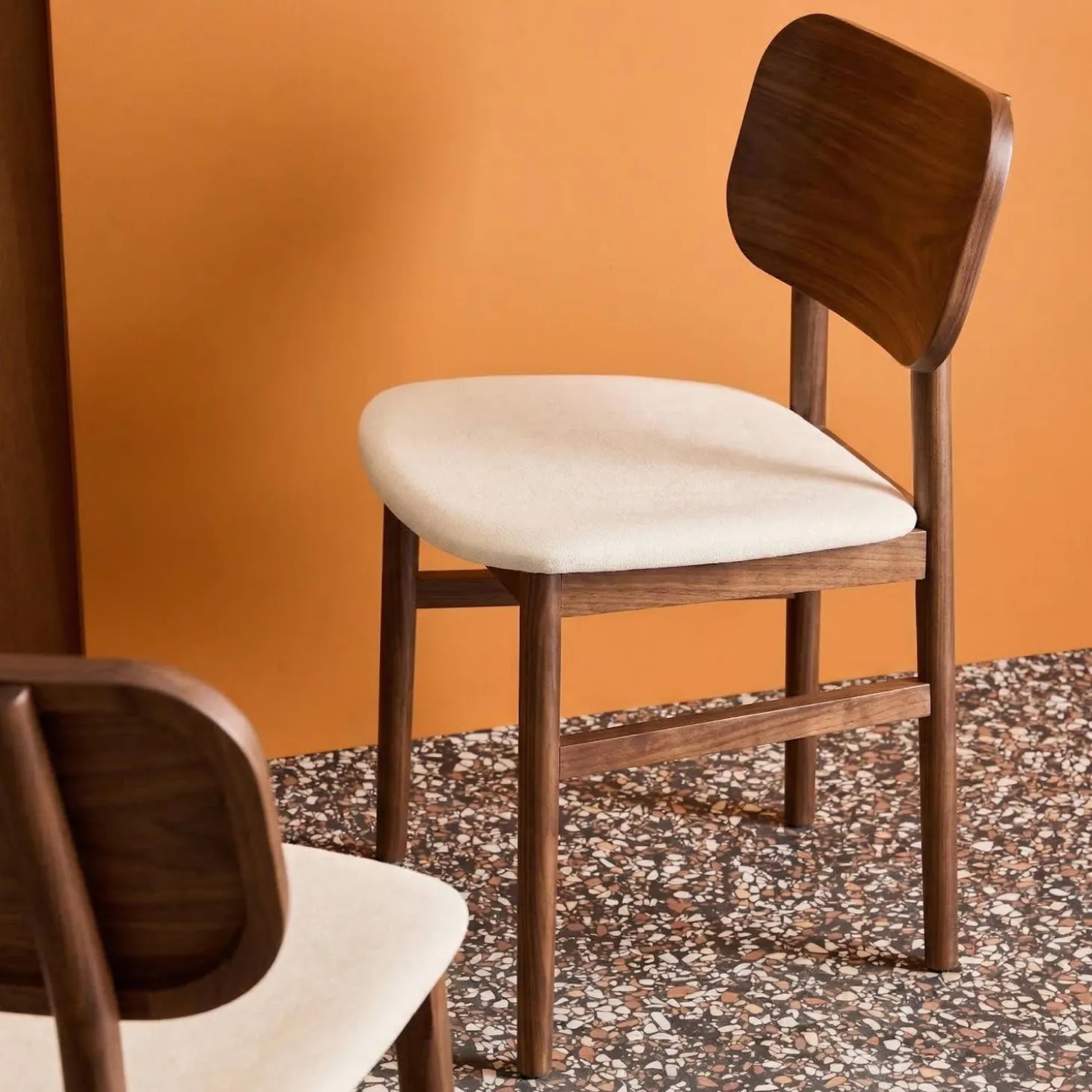 Silla vintage de madera de hevea y tela, set de 2