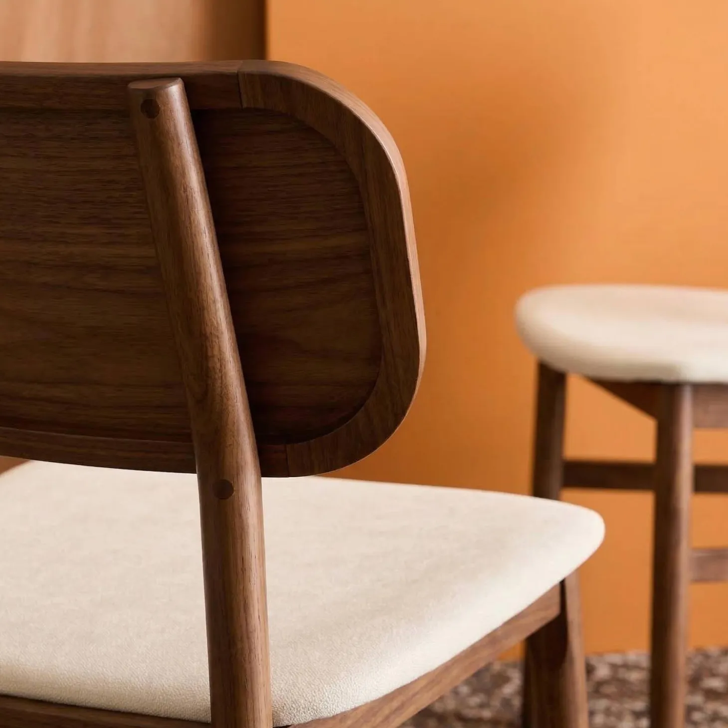 Silla vintage de madera de hevea y tela, set de 2