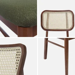 Silla vintage de madera de hevea y rejilla, set de 2