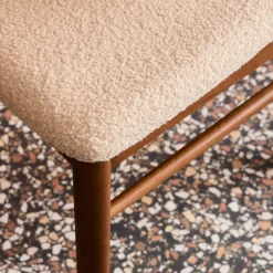 Silla vintage de madera de hévea y borreguito, set de 2
