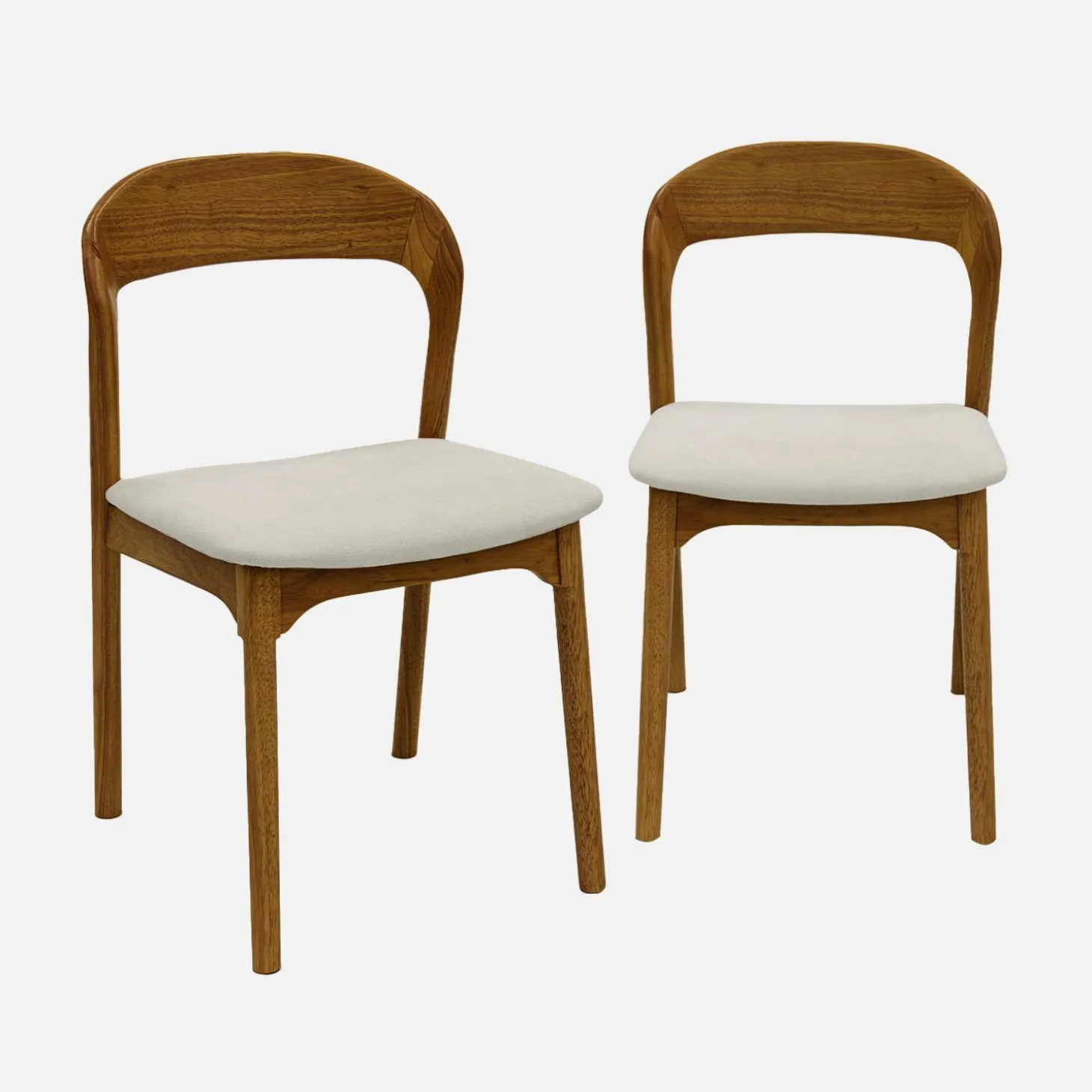 Silla vintage de madera de hevea y tela, set de 2