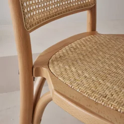 Silla vintage de madera y ratán, set de 2