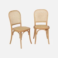 Silla vintage de madera y ratán, set de 2
