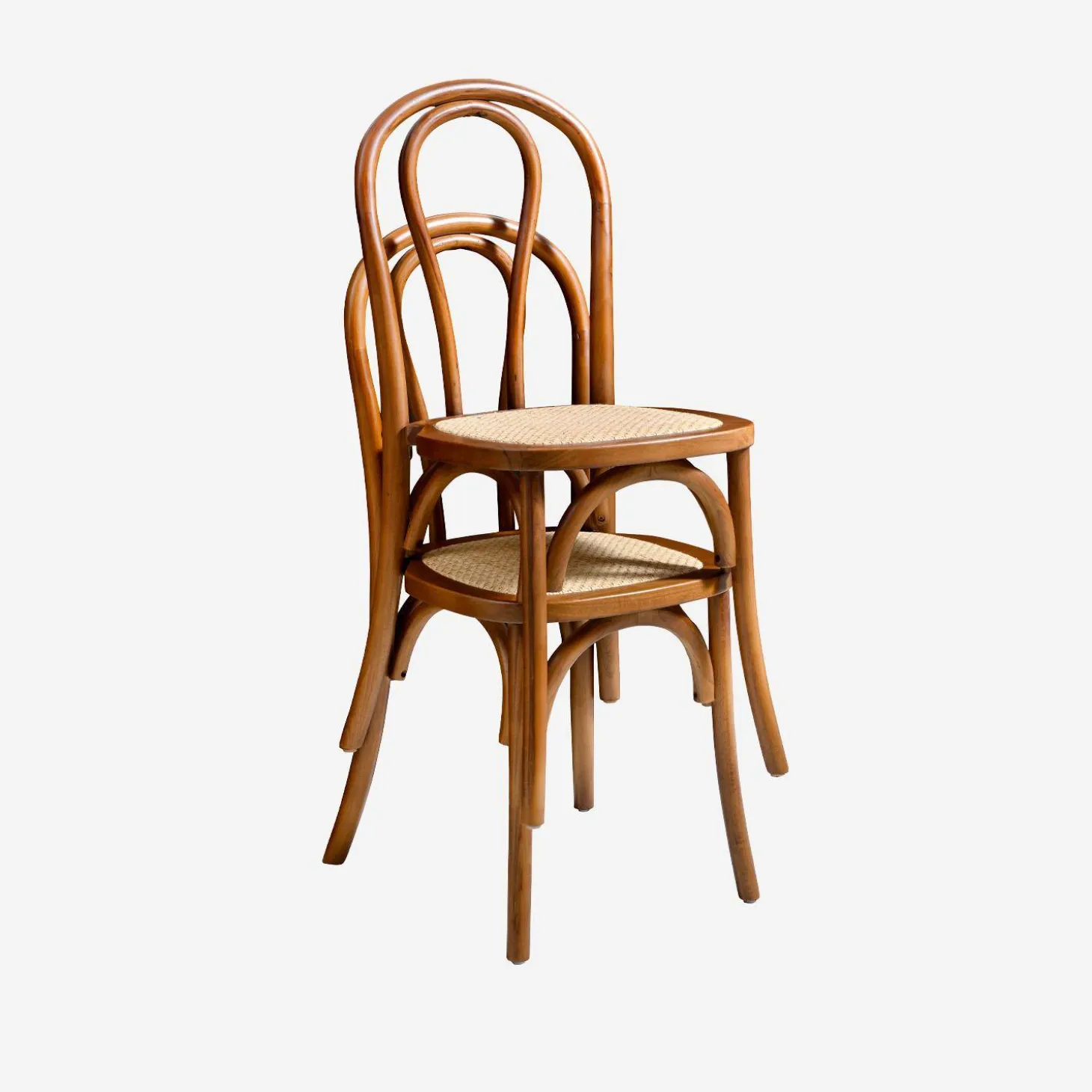 Silla vintage de madera y ratán, set de 2