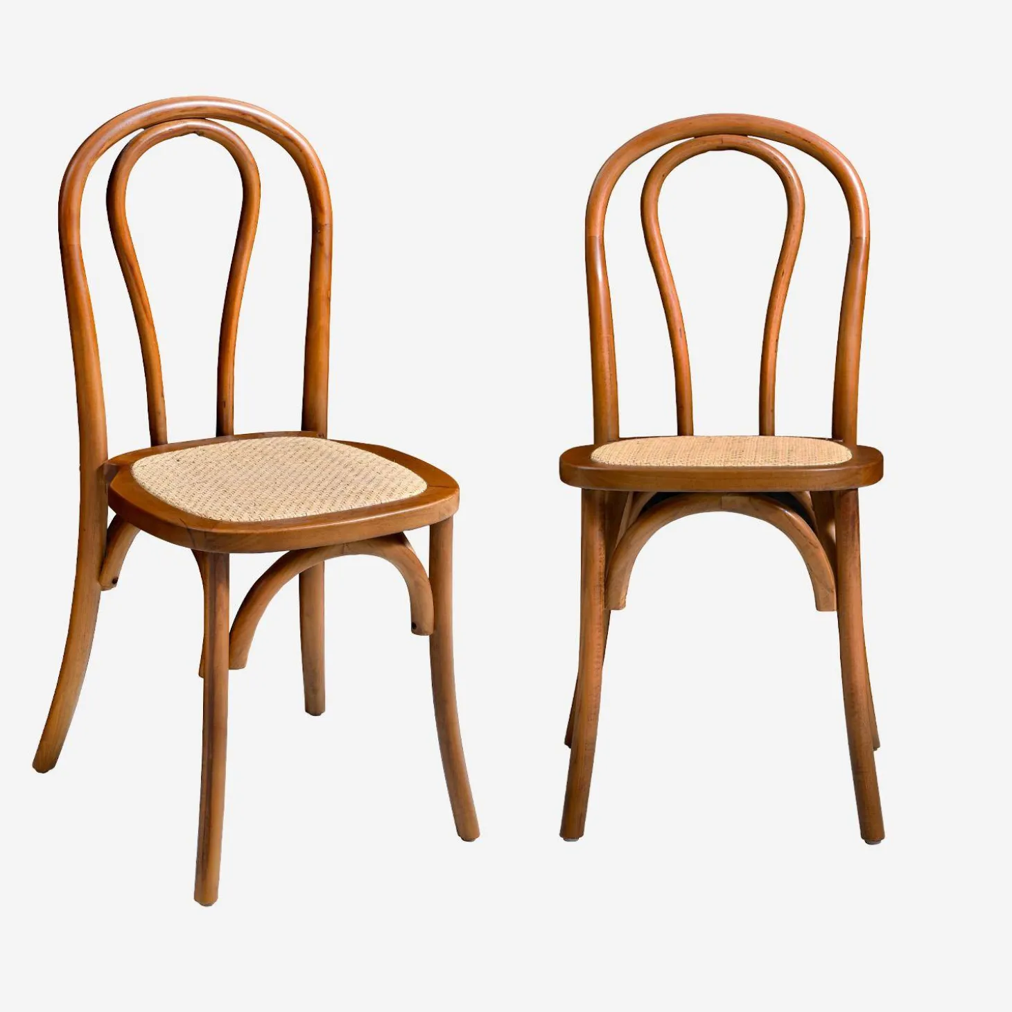 Silla vintage de madera y ratán, set de 2