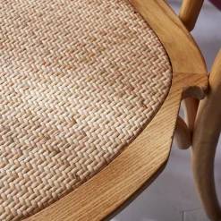 Silla vintage de madera y ratán, set de 2