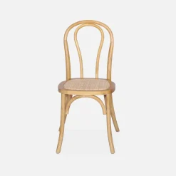 Silla vintage de madera y ratán, set de 2