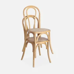 Silla vintage de madera y ratán, set de 2