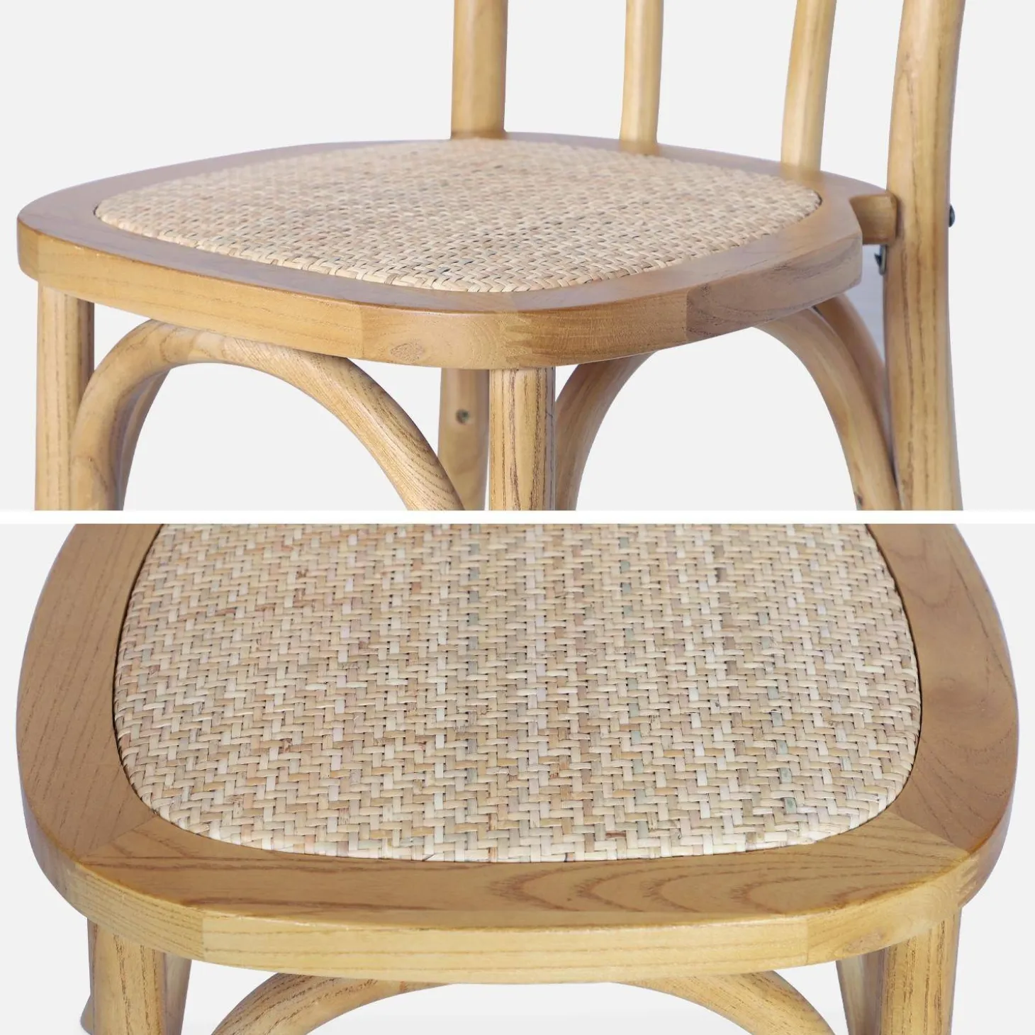 Silla vintage de madera y ratán, set de 2