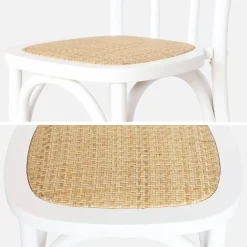 Silla vintage de madera y ratán, set de 4