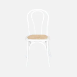 Silla vintage de madera y ratán, set de 4
