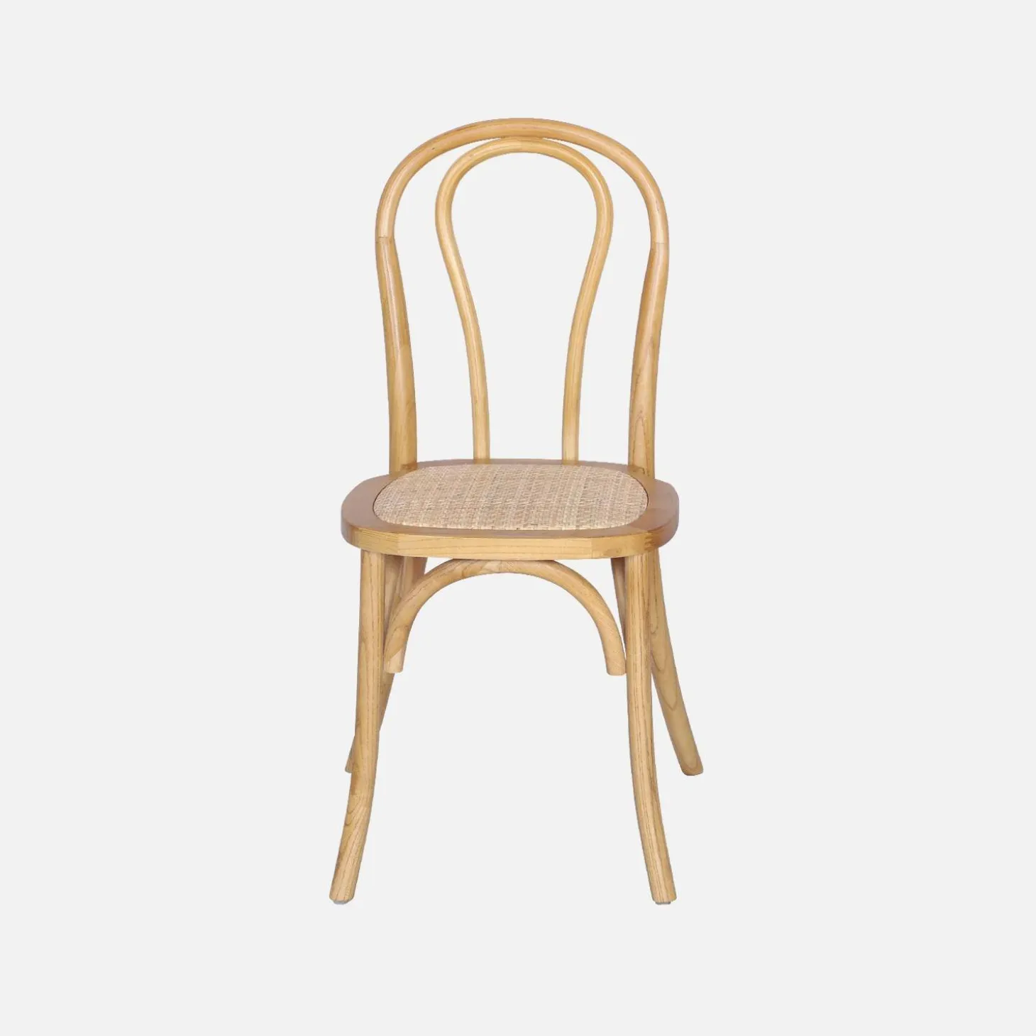 Silla vintage de madera y ratán, set de 4