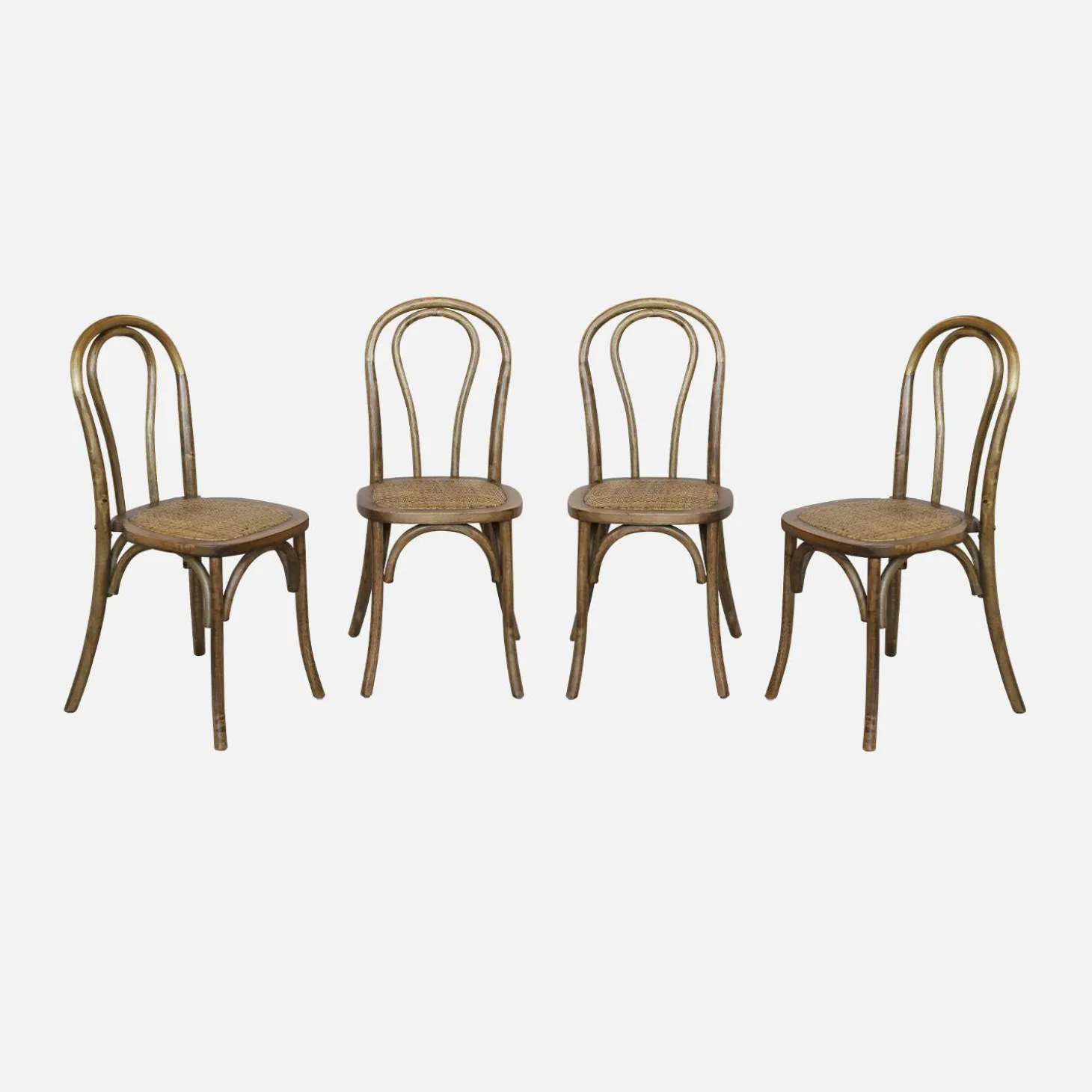 Silla vintage de madera y ratán, set de 4