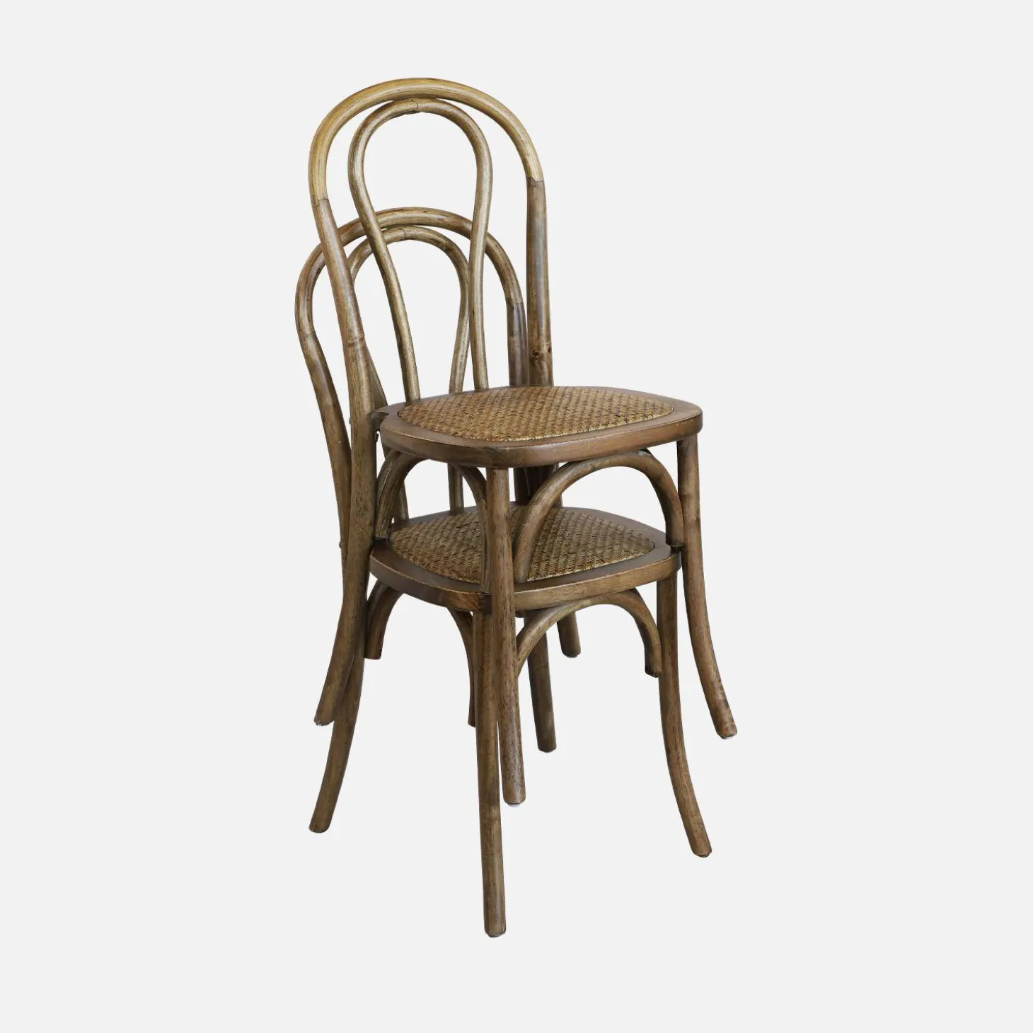 Silla vintage de madera y ratán, set de 4