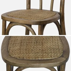 Silla vintage de madera y ratán, set de 4