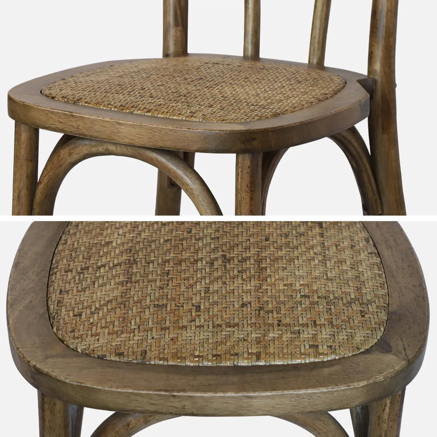 Silla vintage de madera y ratán, set de 4