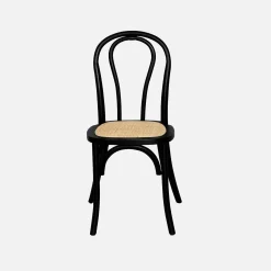 Silla vintage de madera y ratán, set de 4