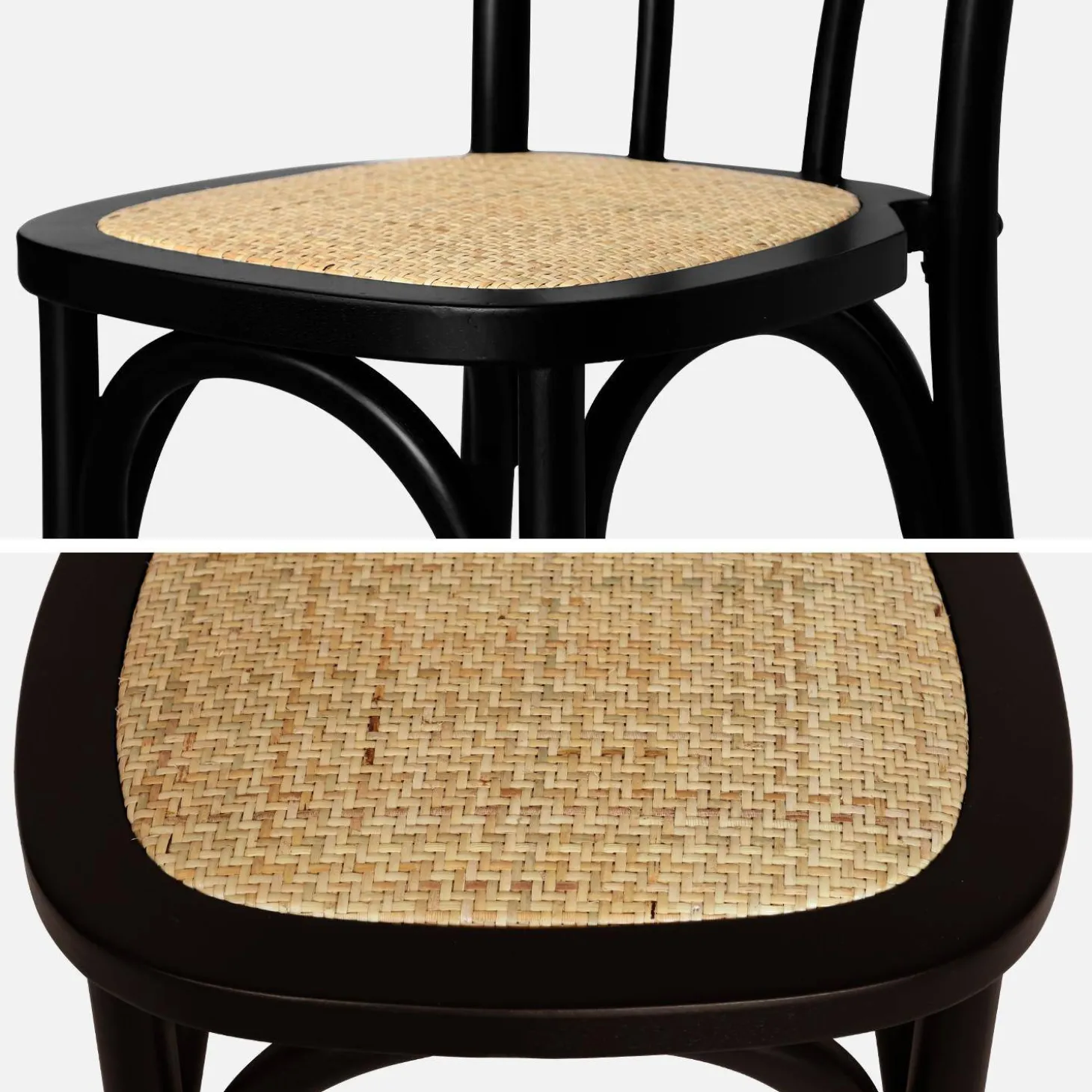 Silla vintage de madera y ratán, set de 4