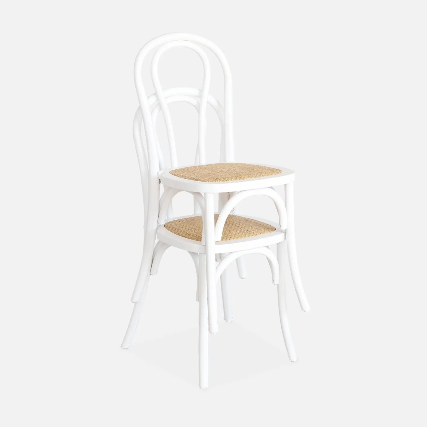 Silla vintage de madera y ratán, set de 2