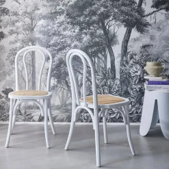 Silla vintage de madera y ratán, set de 2