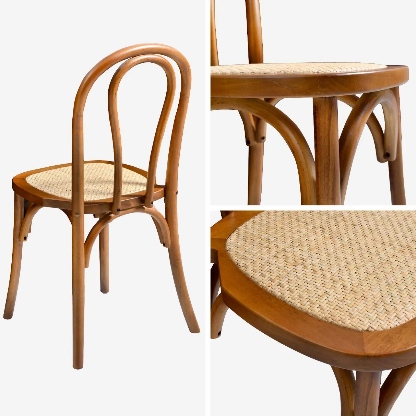 Silla vintage de madera y ratán, set de 4