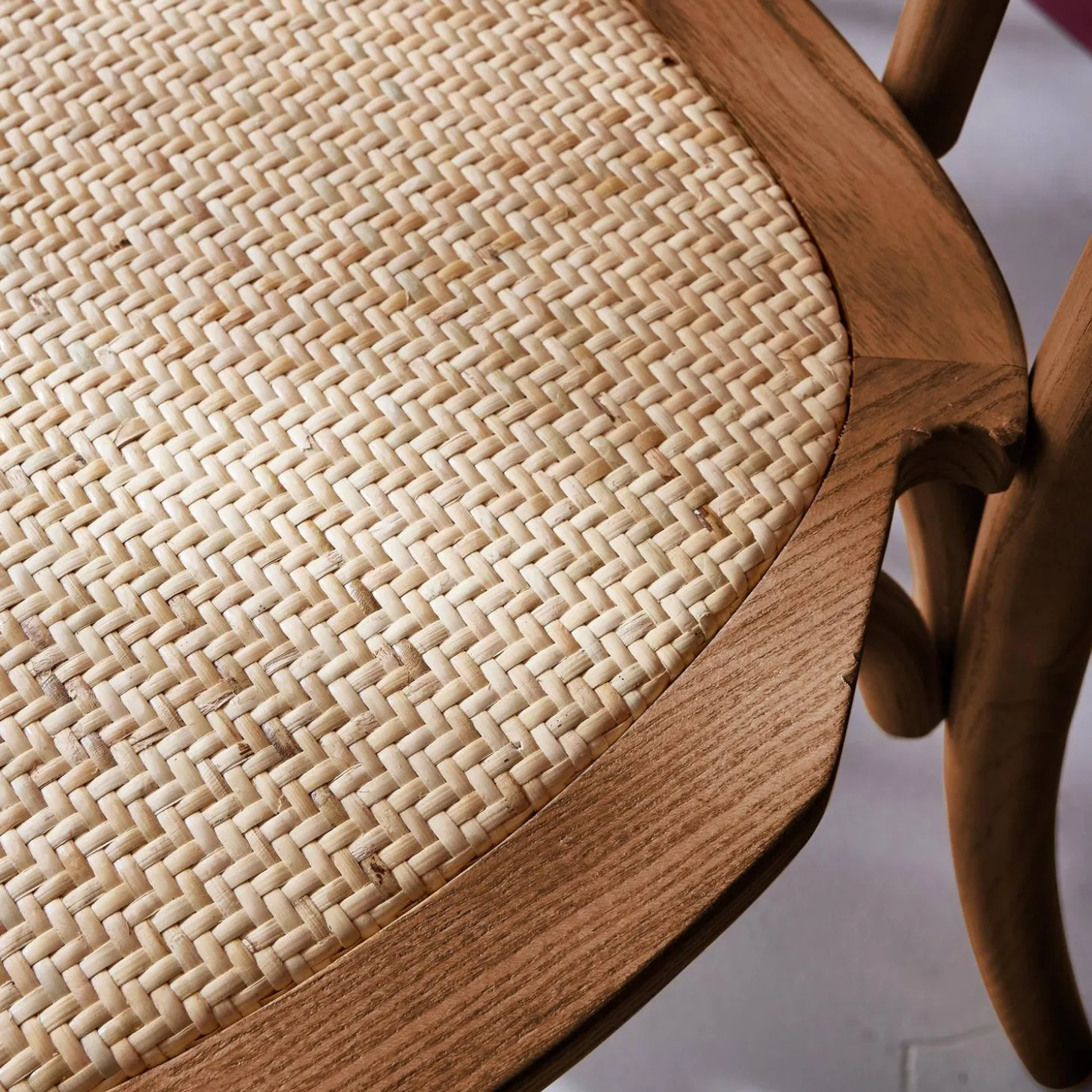 Silla vintage de madera y ratán, set de 4