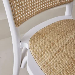 Silla vintage de madera y ratán, set de 2