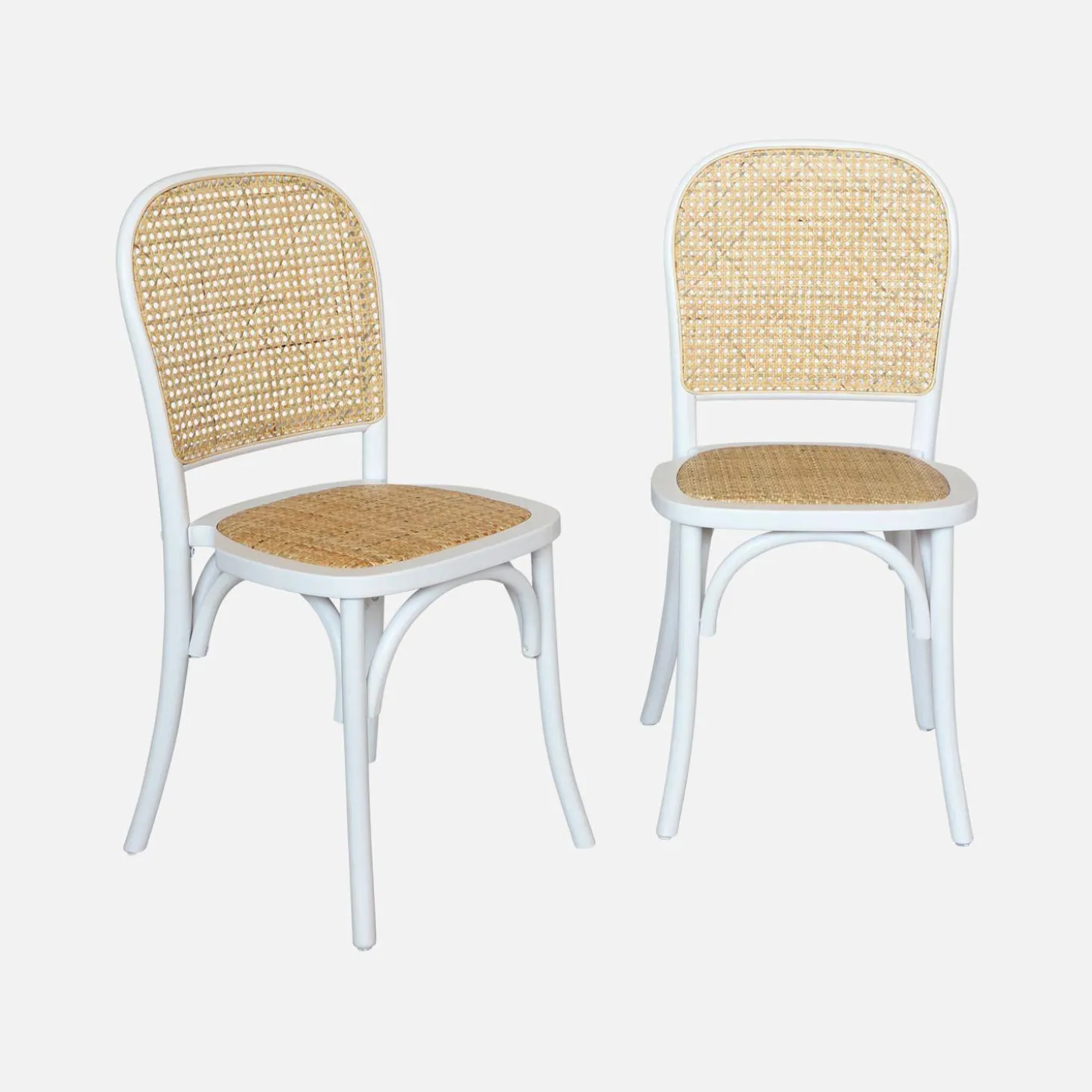 Silla vintage de madera y ratán, set de 2