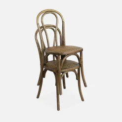 Silla vintage de madera y ratán, set de 2
