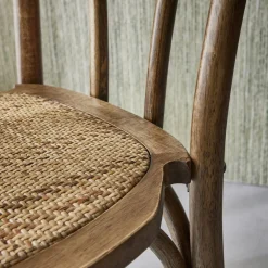 Silla vintage de madera y ratán, set de 2