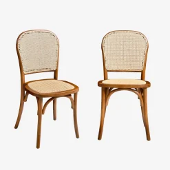 Silla vintage de madera y ratán, set de 2