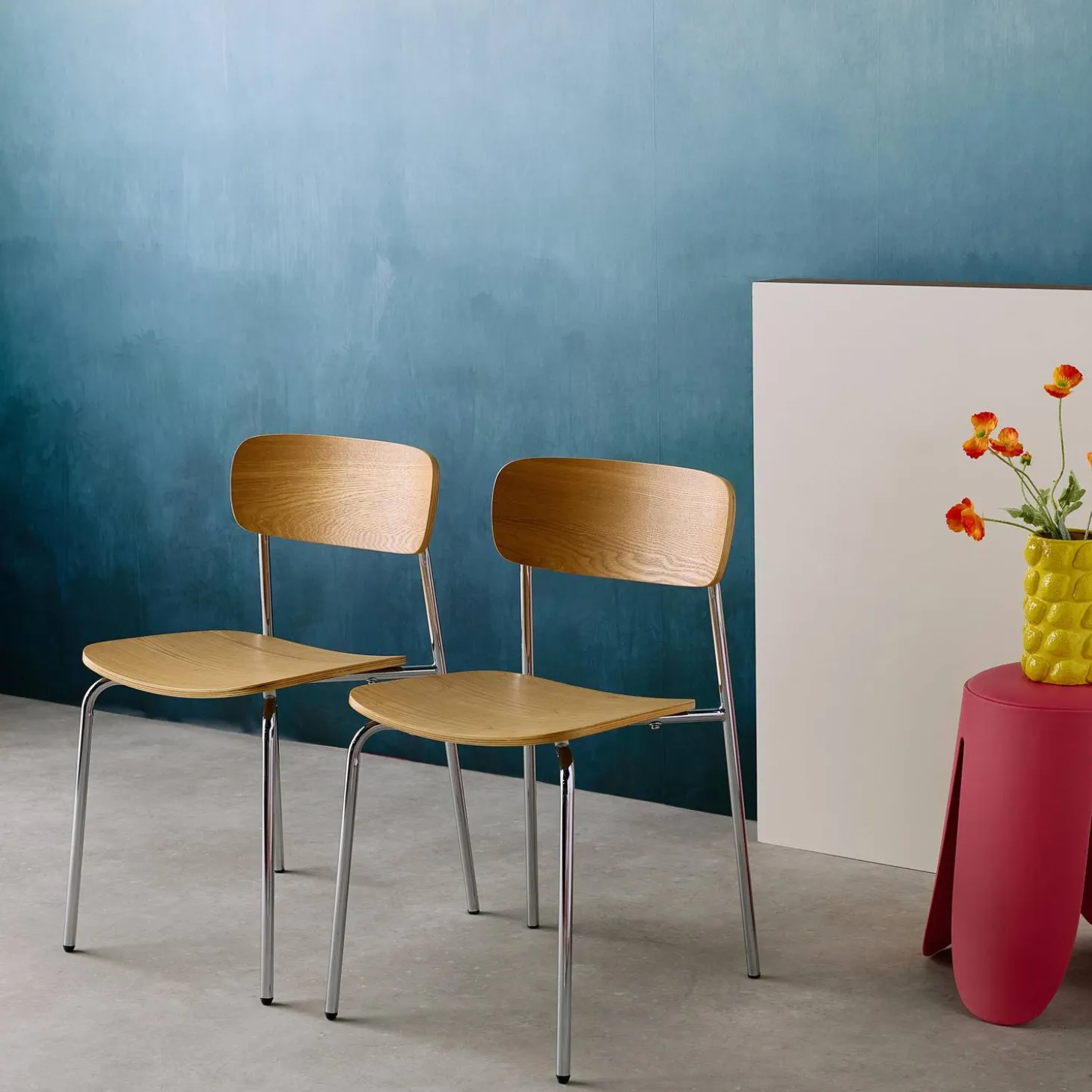 Silla vintage de metal y contrachapado, set de 2