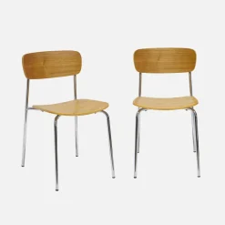 Silla vintage de metal y contrachapado, set de 2