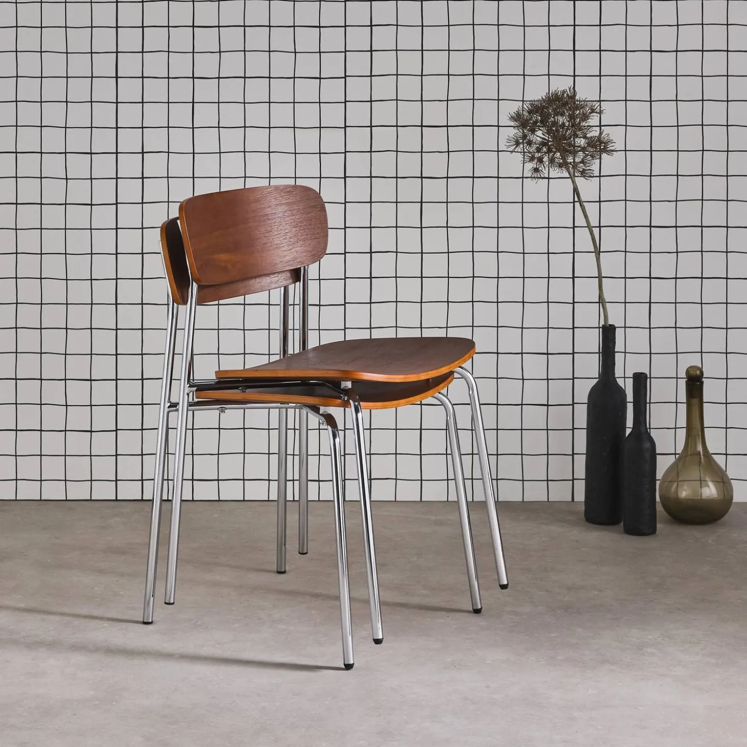 Silla vintage de metal y contrachapado, set de 2