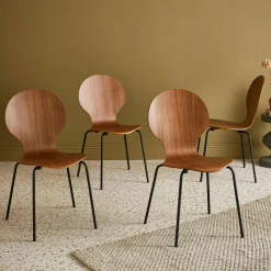 Sillas apilables retro, madera y contrachapado, set de 4
