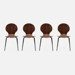 Sillas apilables retro, madera y contrachapado, set de 4