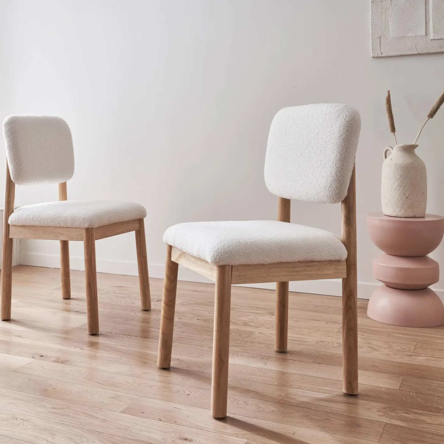 Sillas de madera de hevea y borreguito, set de 2