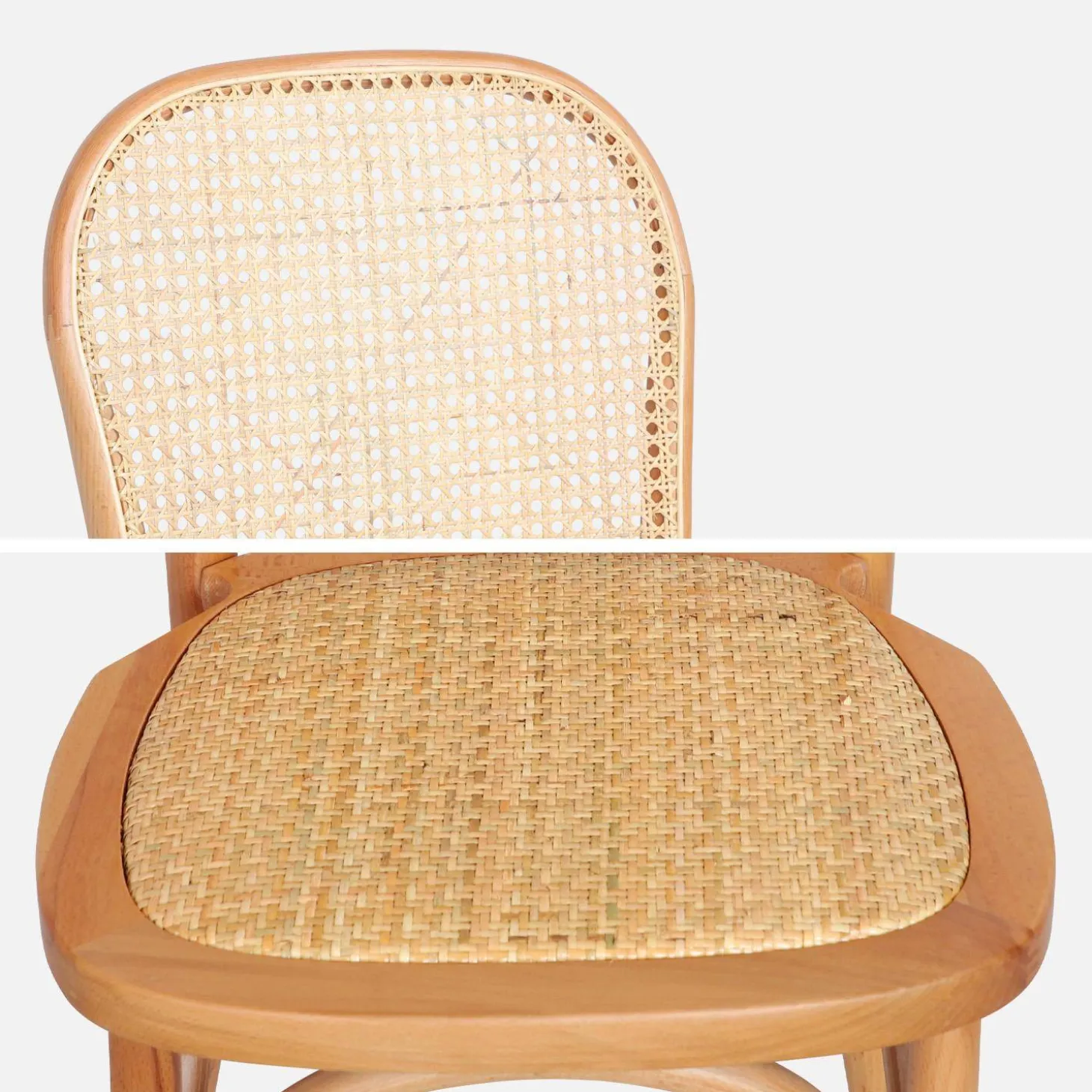 Sillas de madera y ratán vintage, set de 4
