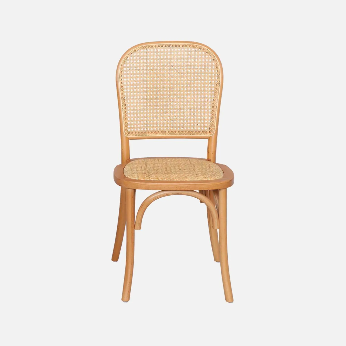 Sillas de madera y ratán vintage, set de 4