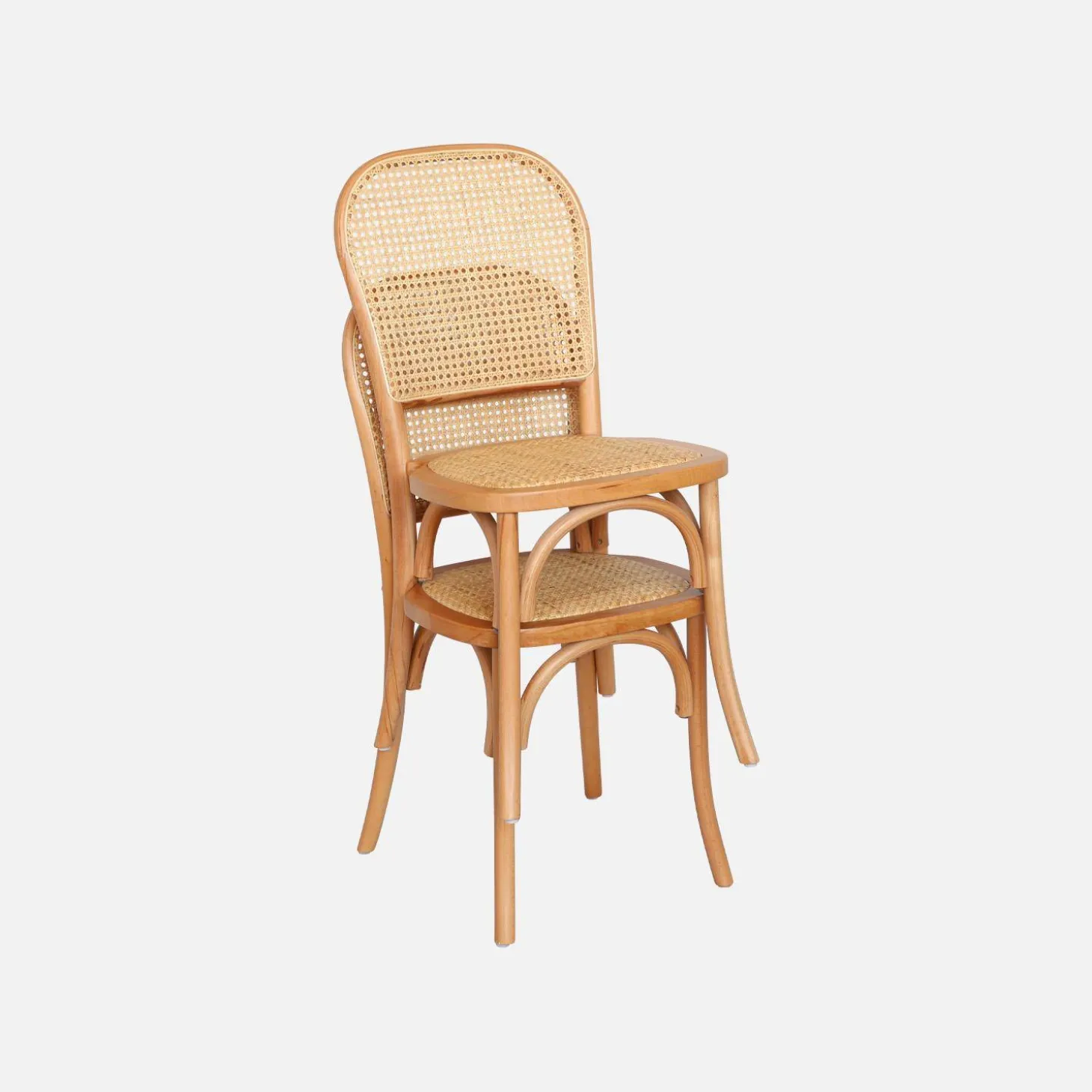 Sillas de madera y ratán vintage, set de 4