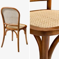 Sillas de madera y ratán vintage, set de 4