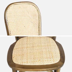 Sillas de madera y ratán vintage, set de 4