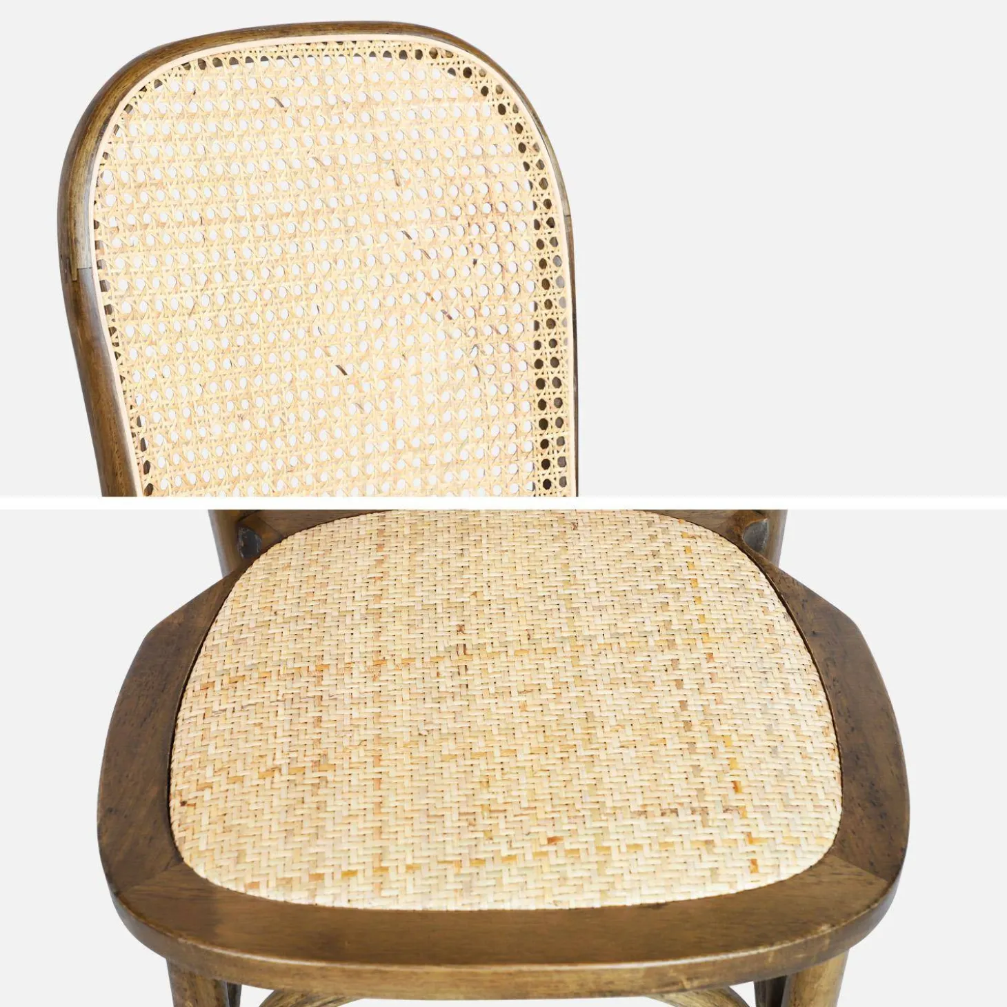 Sillas de madera y ratán vintage, set de 4