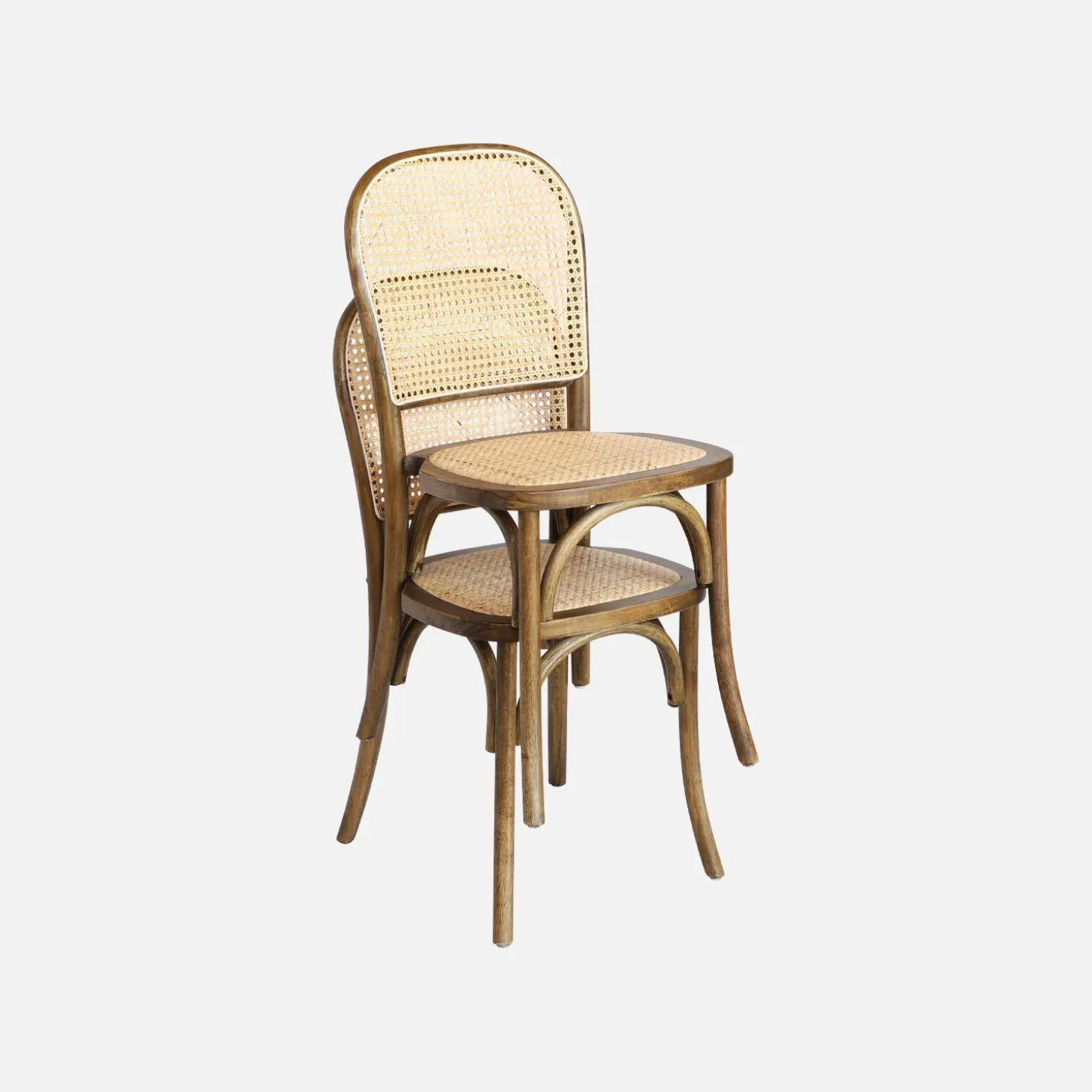 Sillas de madera y ratán vintage, set de 4