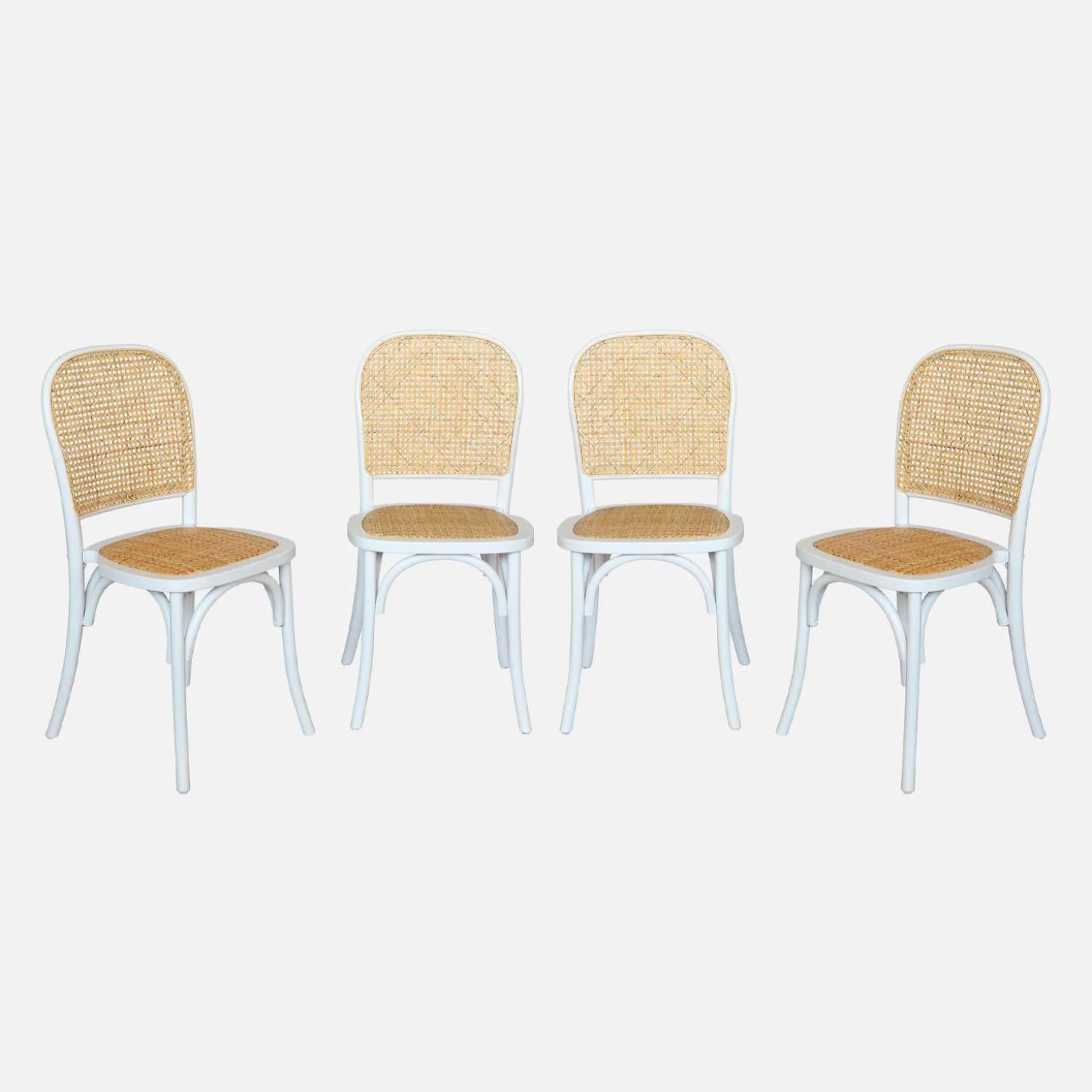 Sillas de madera y ratán vintage, set de 4
