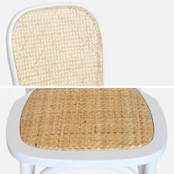 Sillas de madera y ratán vintage, set de 4