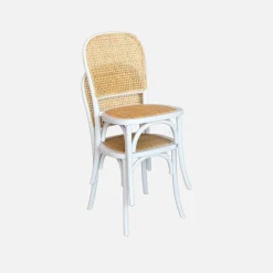 Sillas de madera y ratán vintage, set de 4