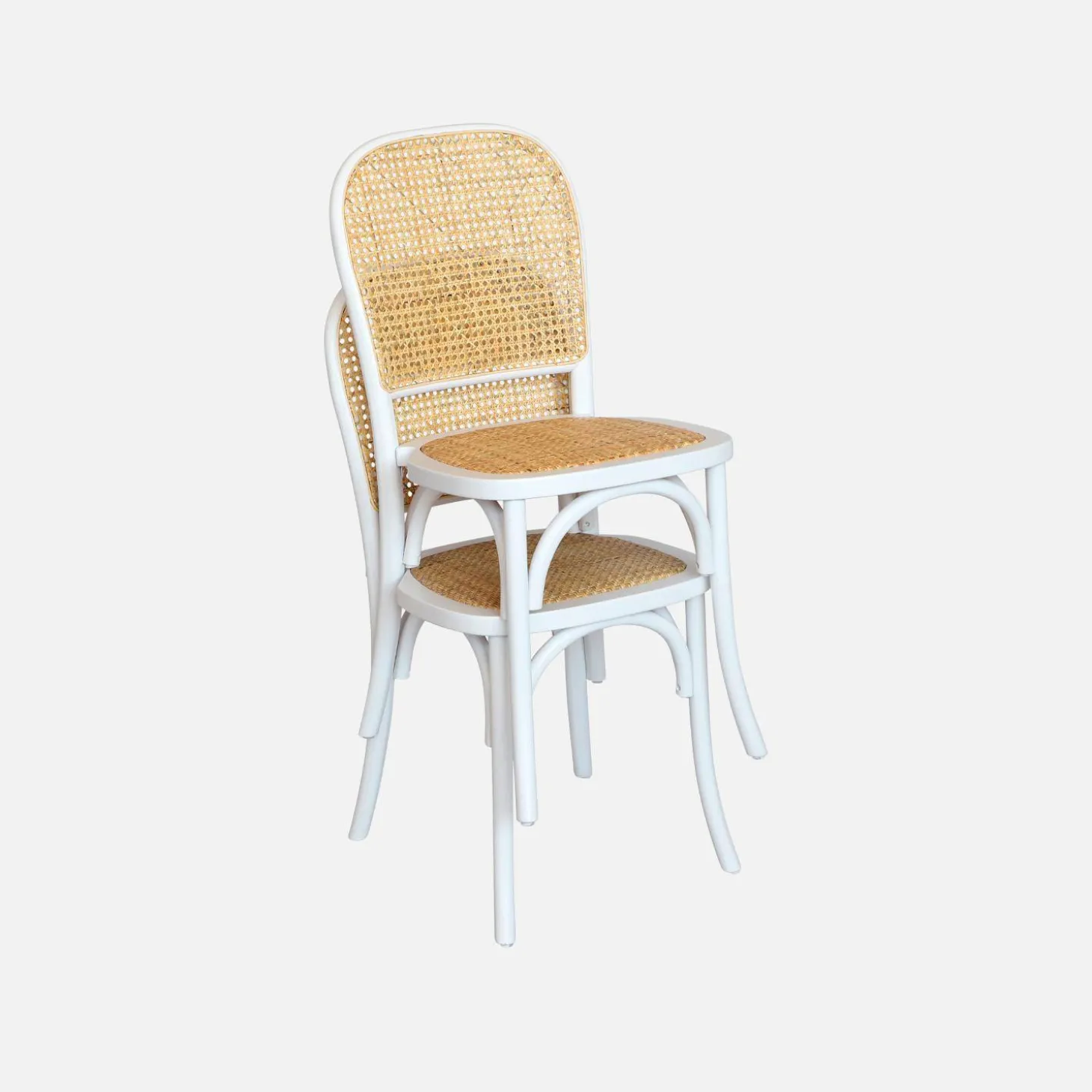 Sillas de madera y ratán vintage, set de 4
